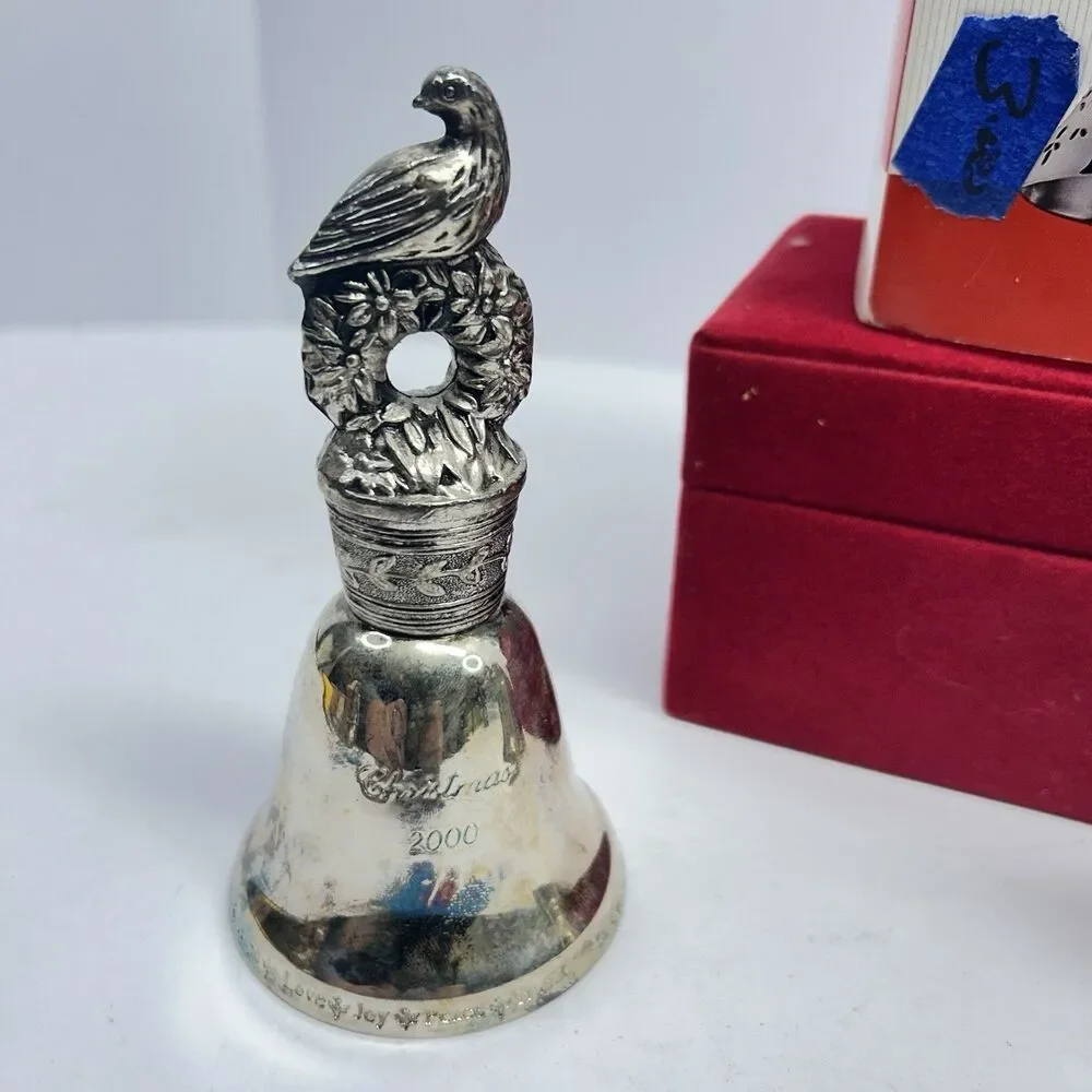 2 Vintage Silverplated Christmas Bells 2000 Dove & 2002 Santa Father Christmas